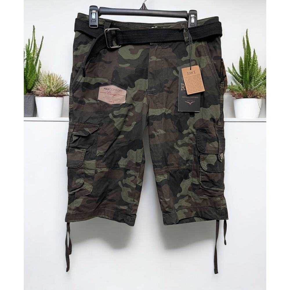 Men's Cargo Shorts Khaki Olive Camo RAW X Waist size 30 New